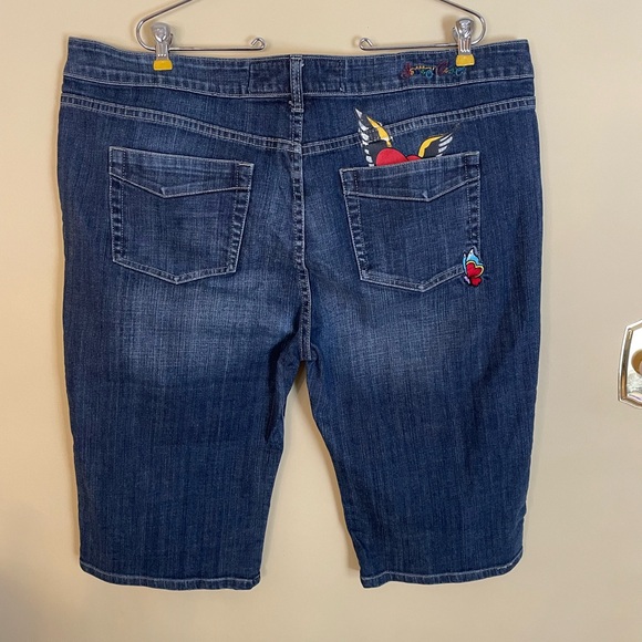 Sour n’ Cream Blue Denim Bermuda Shorts with Embroidered Patches - Picture 3 of 9